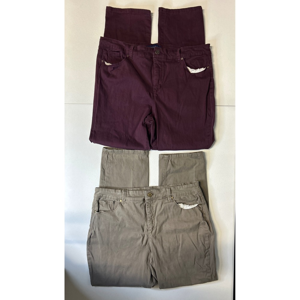 Bandolino Pants Women 16 Purple Khaki Amy Straight Leg Stretch Bundle 2 Pair